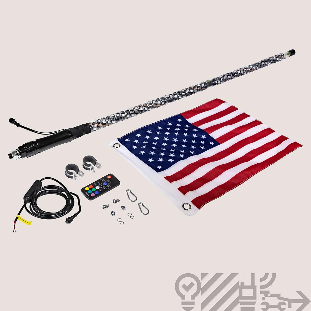 True Mods 4ft Spiral RGB LED Whip Light for UTV ATV [RF Wireless Remote] USA Flag Waterproof LED Lighted Whip CB Antenna Pole Stick for RZR Can-Am Polaris SxS 4x4 Quad Dune Buggy 4 Wheeler Accessories