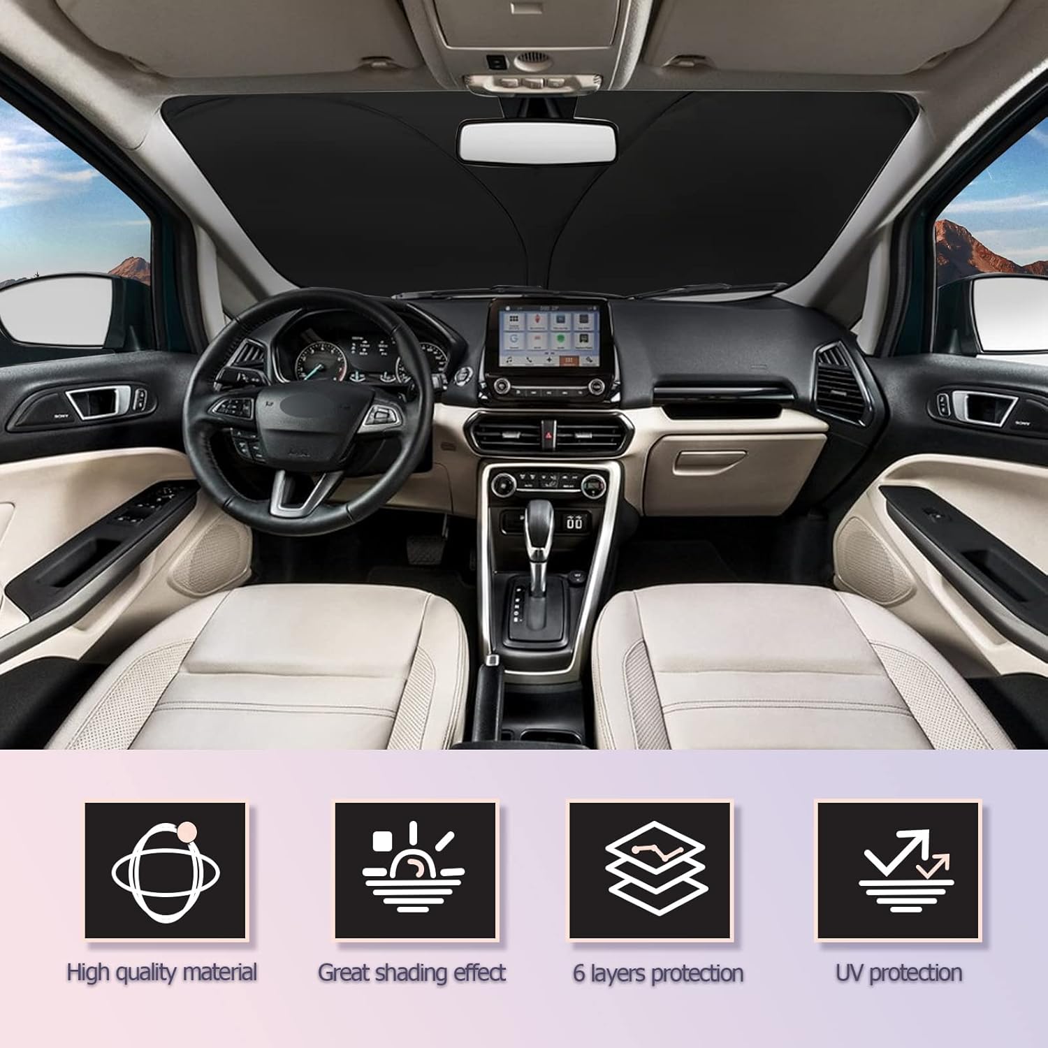 LUWU for 2020-2024 Land Rover Range Rover Evoque Windshield Sun Shade Range Rover Windshield Sunshades 2024 Range Rover Evoque Accessories Sunshade Cover Block UV Ray Front Window Sunshade