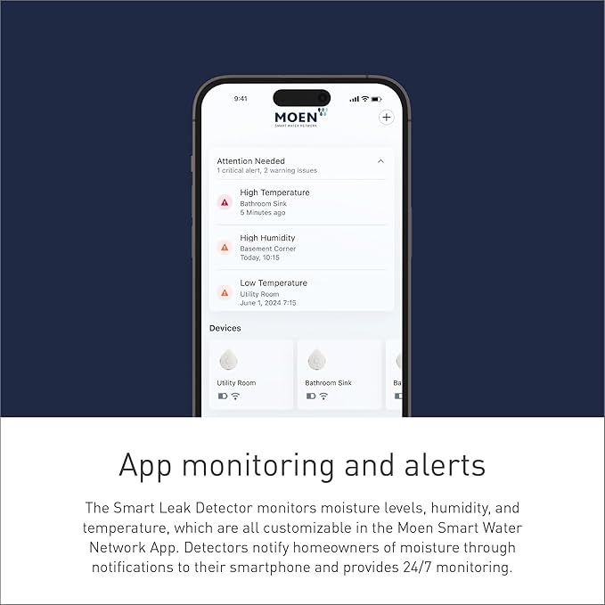 Moen White Flo Smart Water Leak Detector, Water Sensor Alarm - Image 2