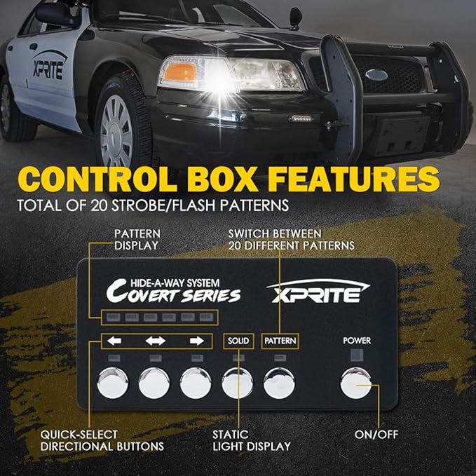 Xprite White Amber LED Hideaway Strobe Lights Kit 20 Flashing Patterns - Image 4