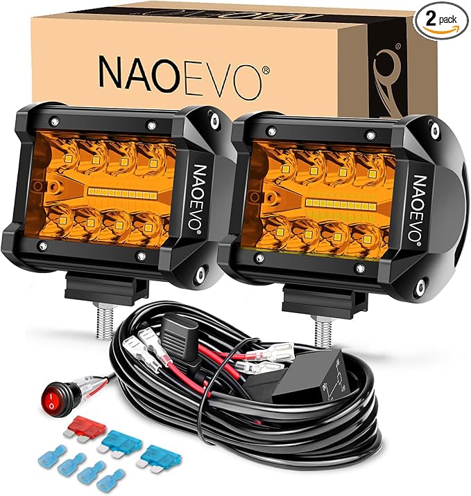 NAOEVO 4 Inch LED Pod Lights, Spot Flood Amber LED Fog/Driving/Off Road Lights by NAOEVO
