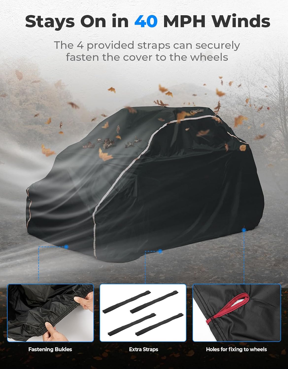 KEMIMOTO UTV Cover 2 Seater All-Weather Protection, Compatible with Polaris Ranger XP 1000/ Mule/Pioneer/Wolverine/CFMOTO UForce, Ranger Cover 2-3 Seater PU Oxford Cloth Windproof Medium Size