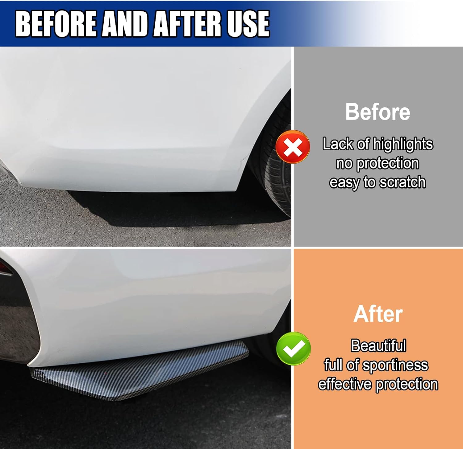 2PCS Car Rear Bumper Canard Diffuser Protector, Carbon Fiber Side Fenders Skirt Bumper Lip Splitter, Car Spoiler Body Guard Protector, Universal Auto Exterior Decoration Kit (Carbon Fiber)