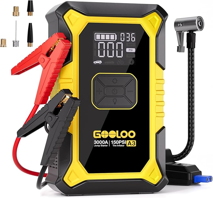 GOOLOO A3 Jump Starter with Air Compressor, 3000A Portable Car Battery Jumper