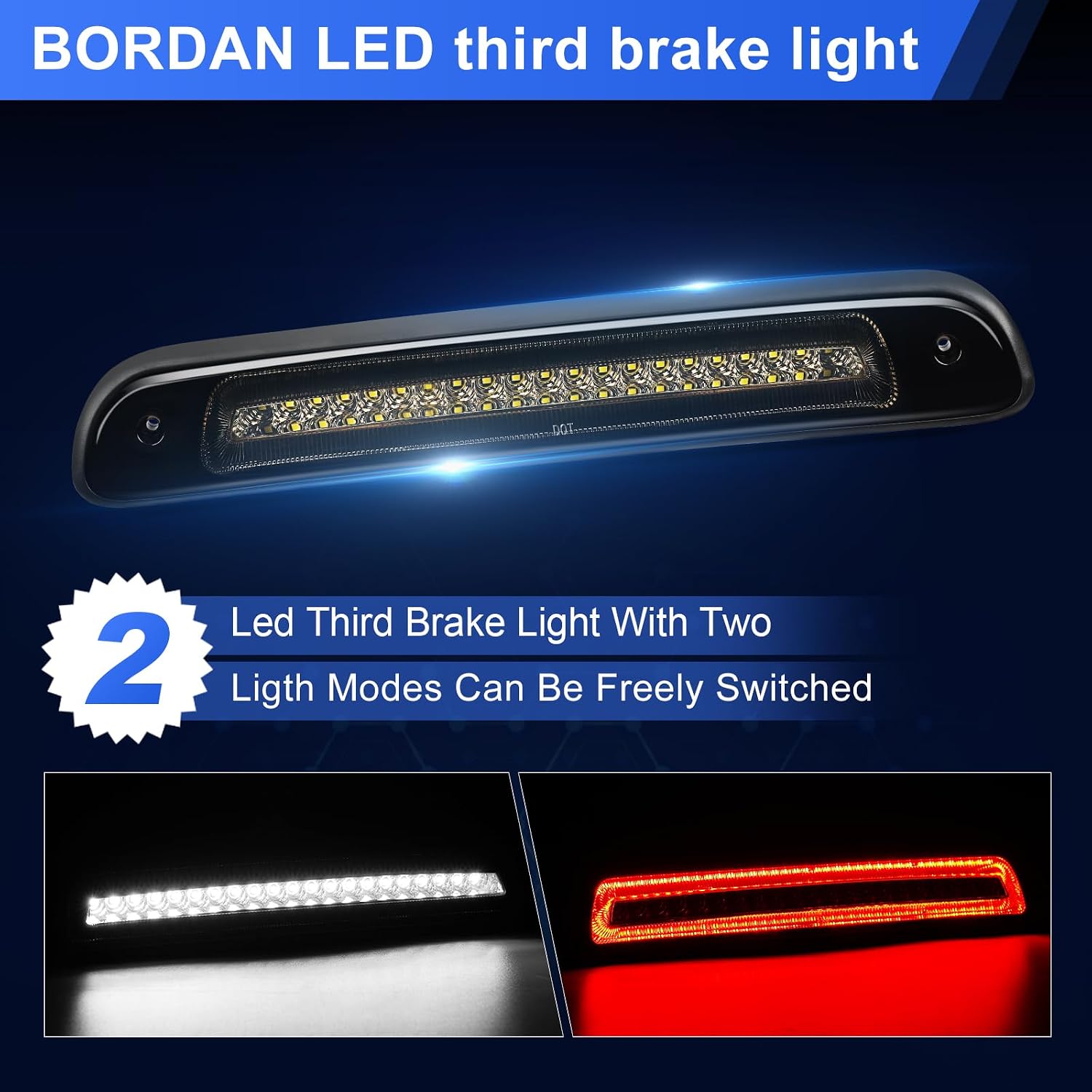 LED Third 3rd Brake Light Plug-and-Play High Mount Stop Light Replacement for 2000 2001 2002 2003 2004 2005 2006 Toyota Tundra, Rear Cab Center Tail Cargo Lamp Smoked Lens Assembly