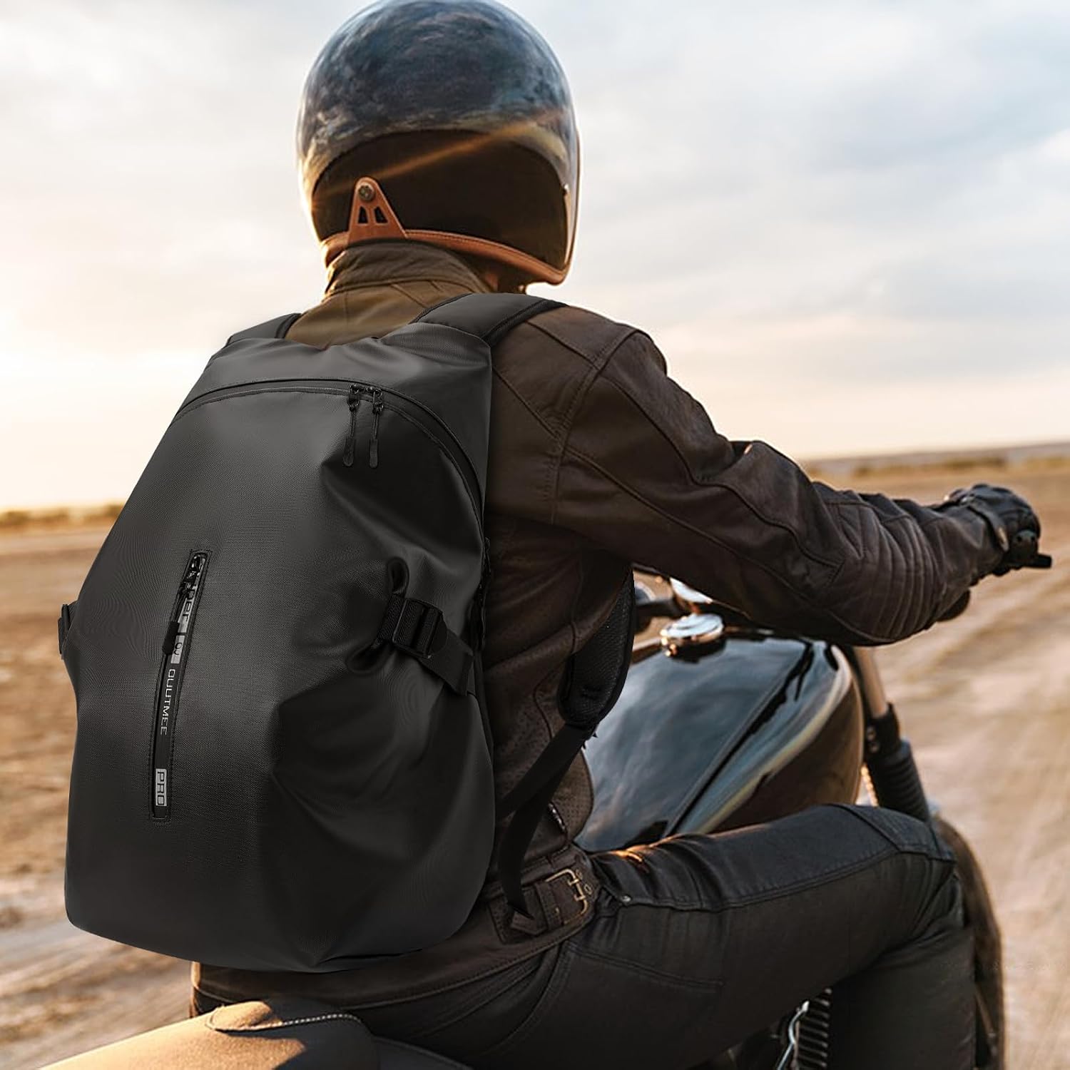 Motorcycle Backpack, Waterproof Helmet Backpacks for Men Large Capacity Storage Motorcycle Bag with Reflective Stripe