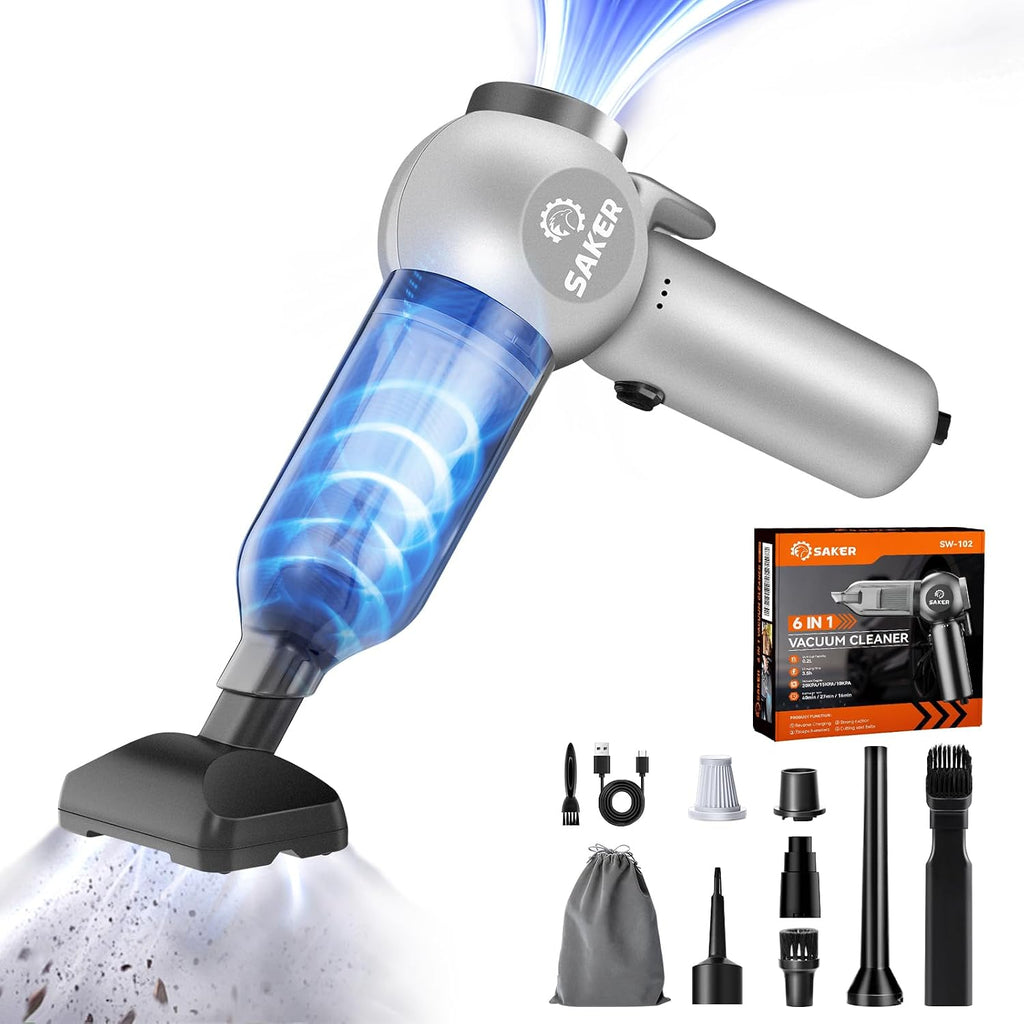 Saker Car Vacuum Portable 6-in-1 Handheld Cordless Vacuums, 20000PA Suction