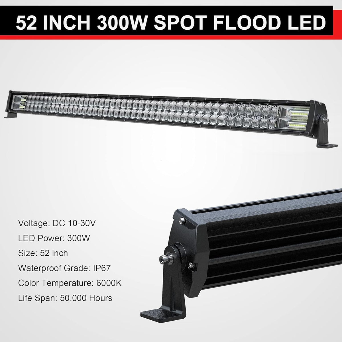 aslong 52inch led light bar 300w +2x4 inch shown in use