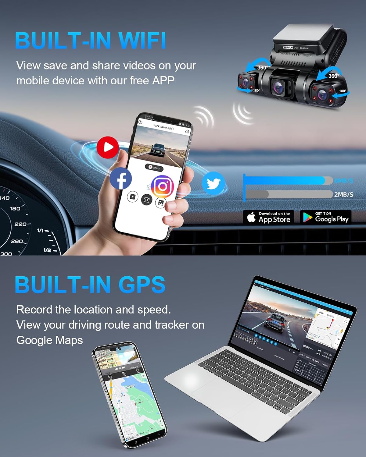 pruveeo 360° 4 channel dash cam front and on a desk or shelf