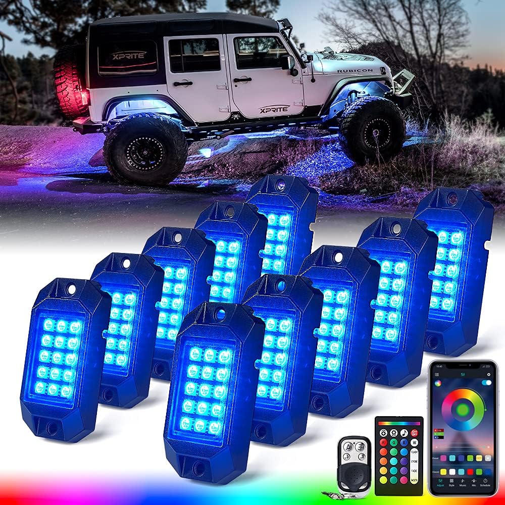 Xprite Bluetooth RGB LED Rock Lights Kit, Motorcycles, Boats