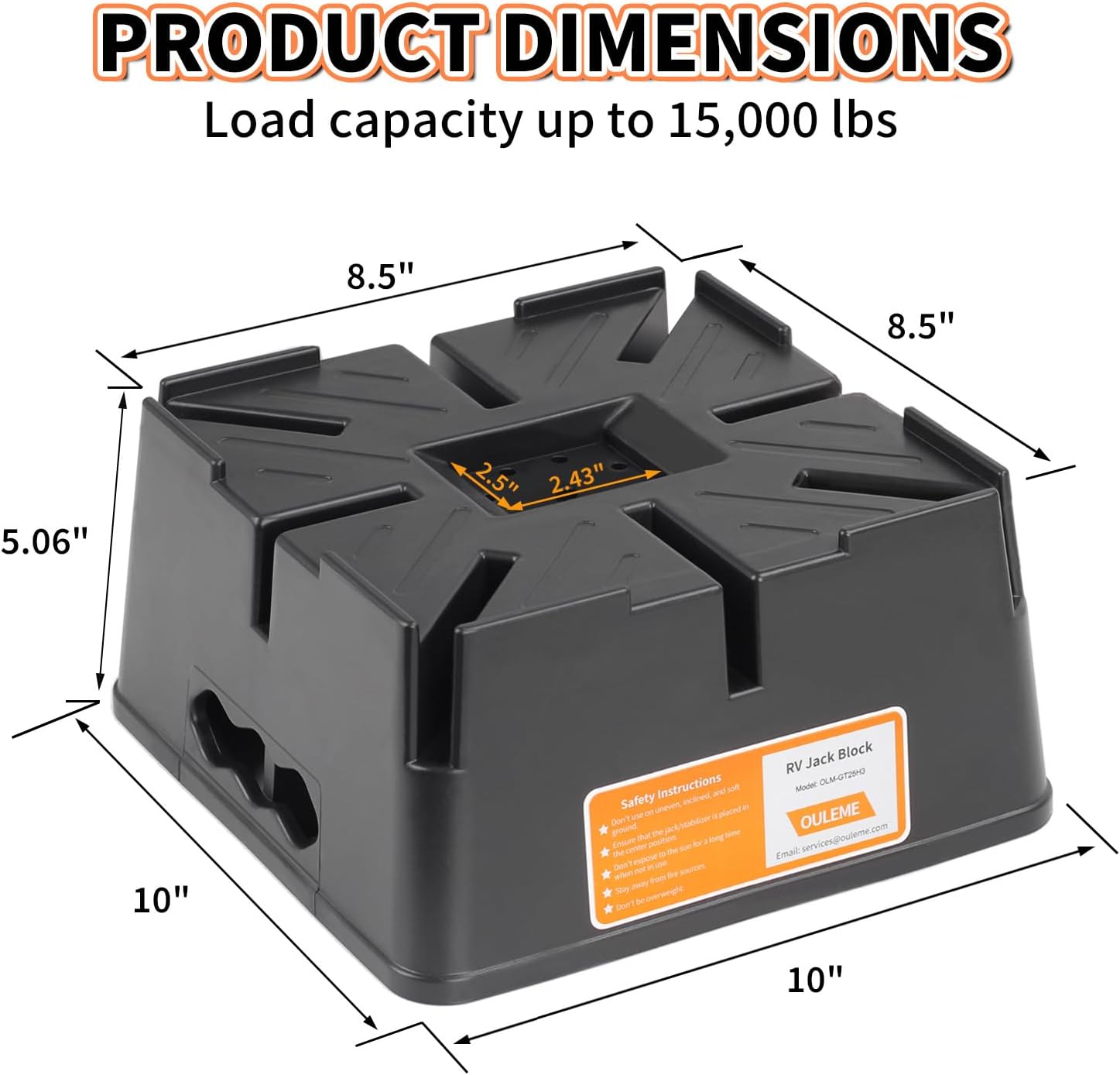 OULEME Trailer Jack Block, 15,000 lbs Leveling Block for RV Camper Travel Trailer 5th Wheel, Fits 8.5” Pad, Tongue Stand/Round Square Scissor Stabilizer Jack and Wheels, 1 Pack