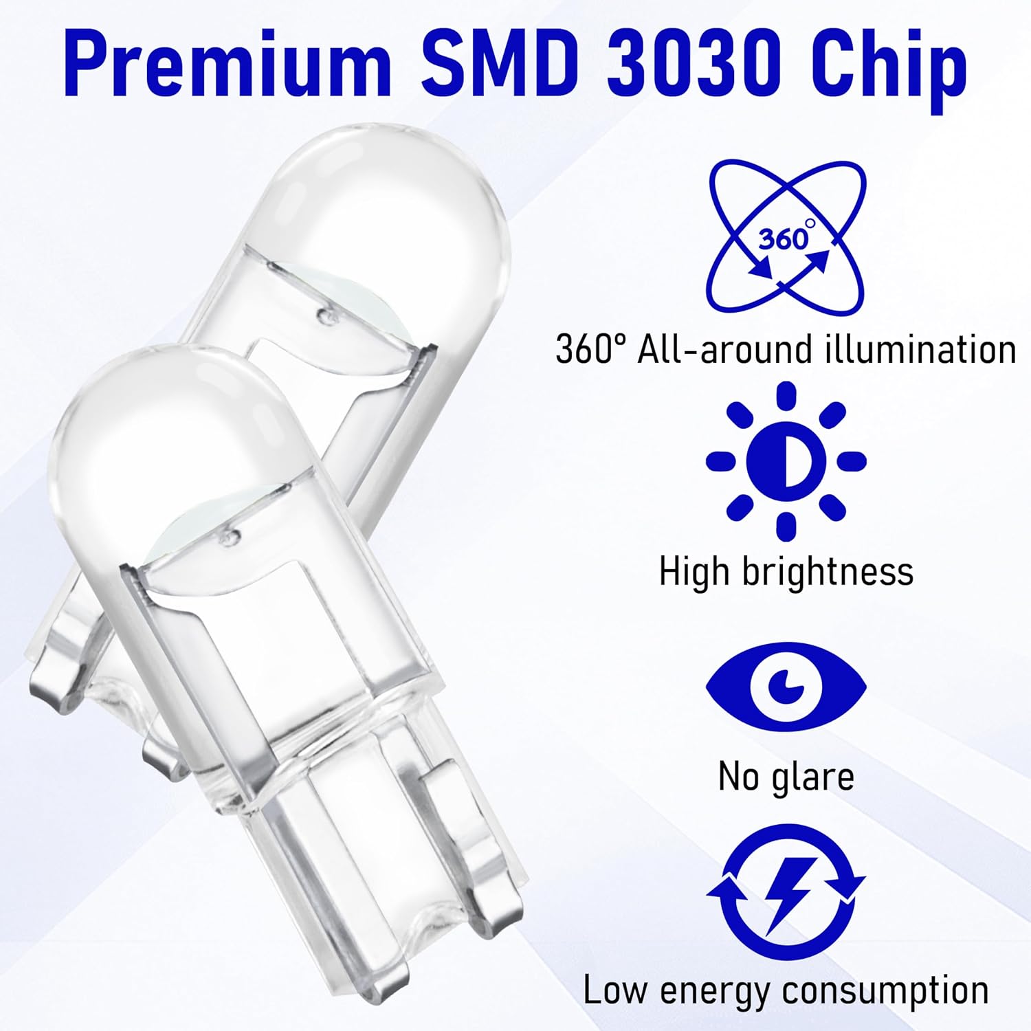 ecocstm 30 PCS Car 194 LED Bulbs, 168 2825 W5W T10 Wedge COB LED Replacement Bulb, Error Free Interior Bulb for Dashboard Light, Dome Lights (Blue)