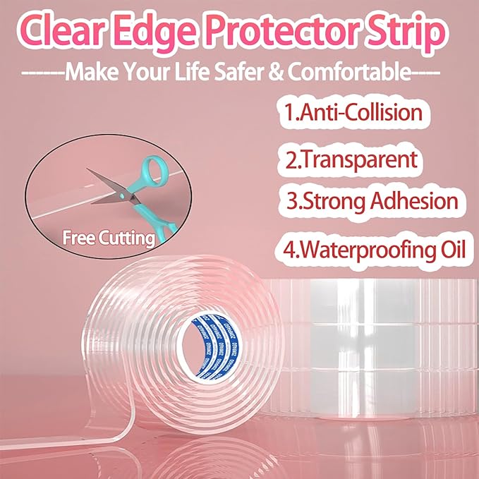 Clear Soft Corner Protectors for Furniture Strip, 1.8in x13FT, Sharp Edge & - Image 3