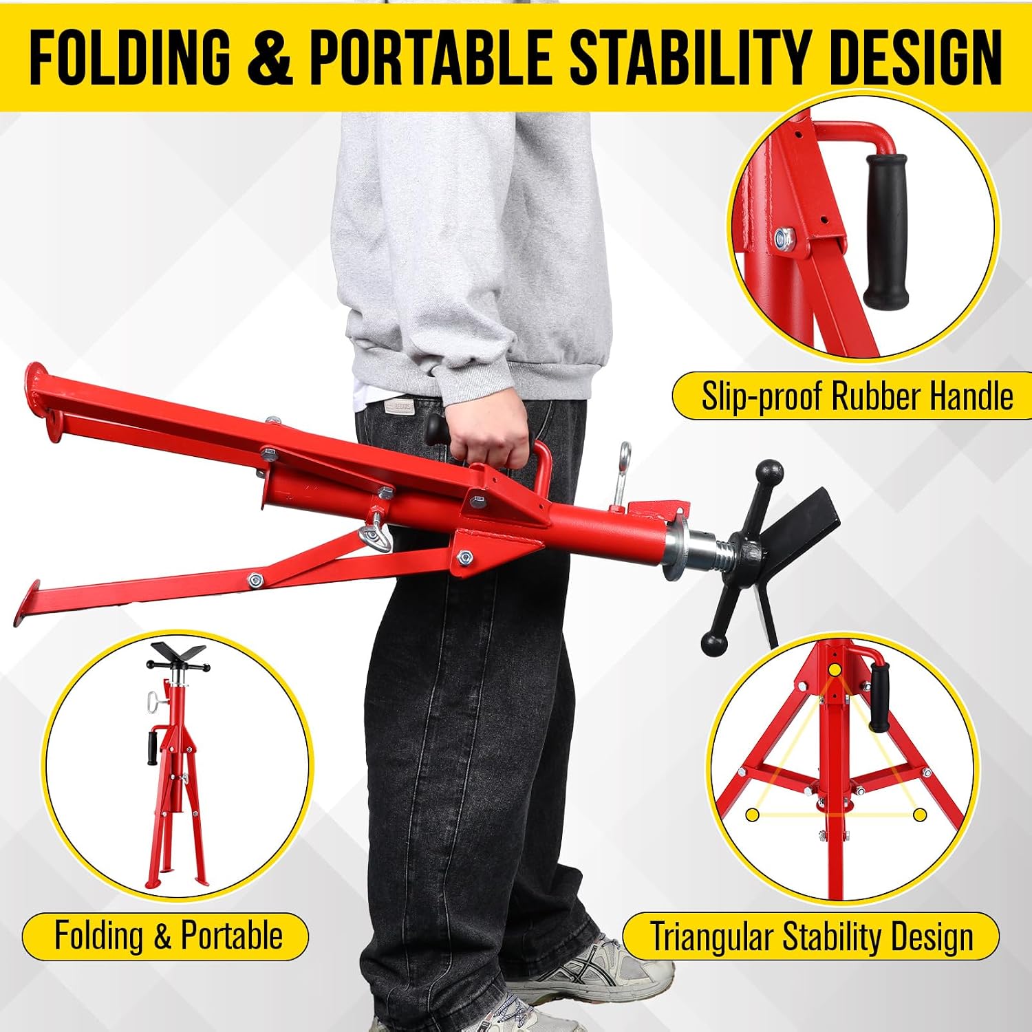 2PCS Pipe Jack Stand, Heavy Duty Pipe Stand, 2500LB Jack Stands Carbon Steel with Portable Folding Legs 28-52 Inch Height Adjustable 1/8"-12" Capacity