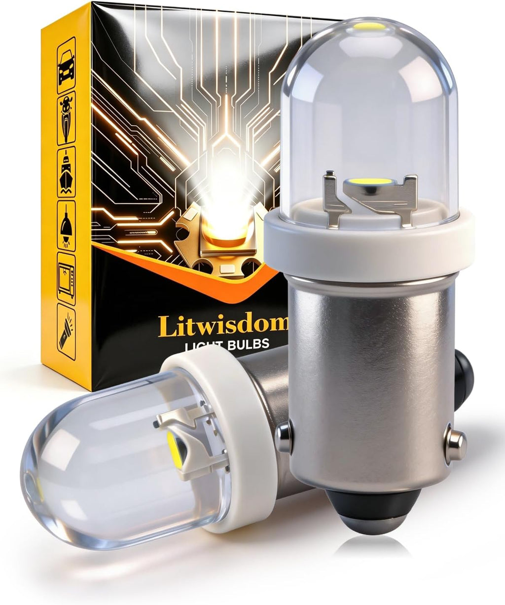 BA9S COB LED Bulb, Canbus Error Free, 24V Non-polarity, Super Bright 6000K White, Replacement for Car Motorcycle Instrument Panel Indicator Pilot Light (8-Pack)