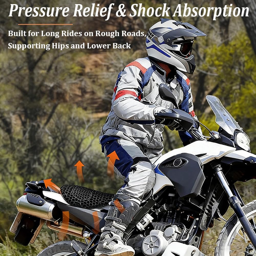 Motorcycle Seat Cushion for Kawasaki Versys X300 300 Versys X250 1000 Versys1000, Non-Slip Moto Gel Seat Pad, 3D Honeycomb Structure Shock Absorption and Breathable Seat Cover for Long Rides