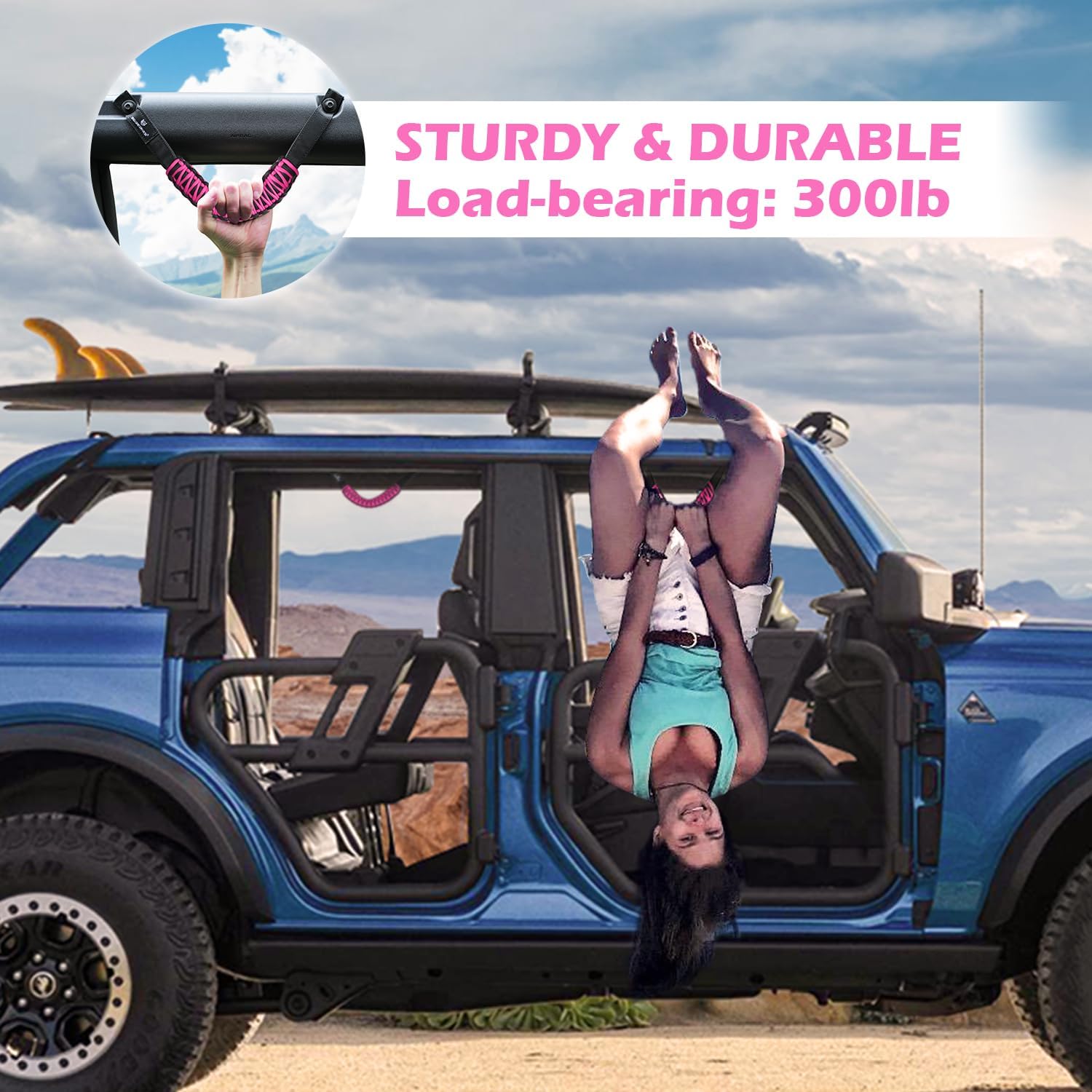 SEVEN SPARTA 4 Pack Roll Bar Grab Handles Compatible with Ford Bronco 2021-2026 2/4 Door, Paracord Grip Handle, Replacement for Bronco Interior Accessories (Not Compatible with Bronco Sport)
