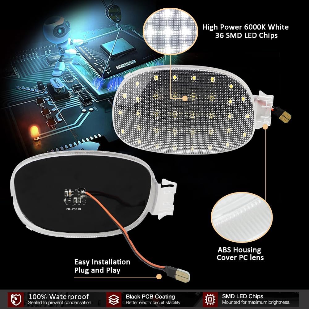 LED Interior Dome Light for 1998-2003 Dodge Ram 1500 Dakota Neon Caravan Chrysler Sebring Town & Country: 6000K White Dome Lamp Kit, Roof Map Dome Light Cover Lens Overhead with White LED PCB, 1 Set