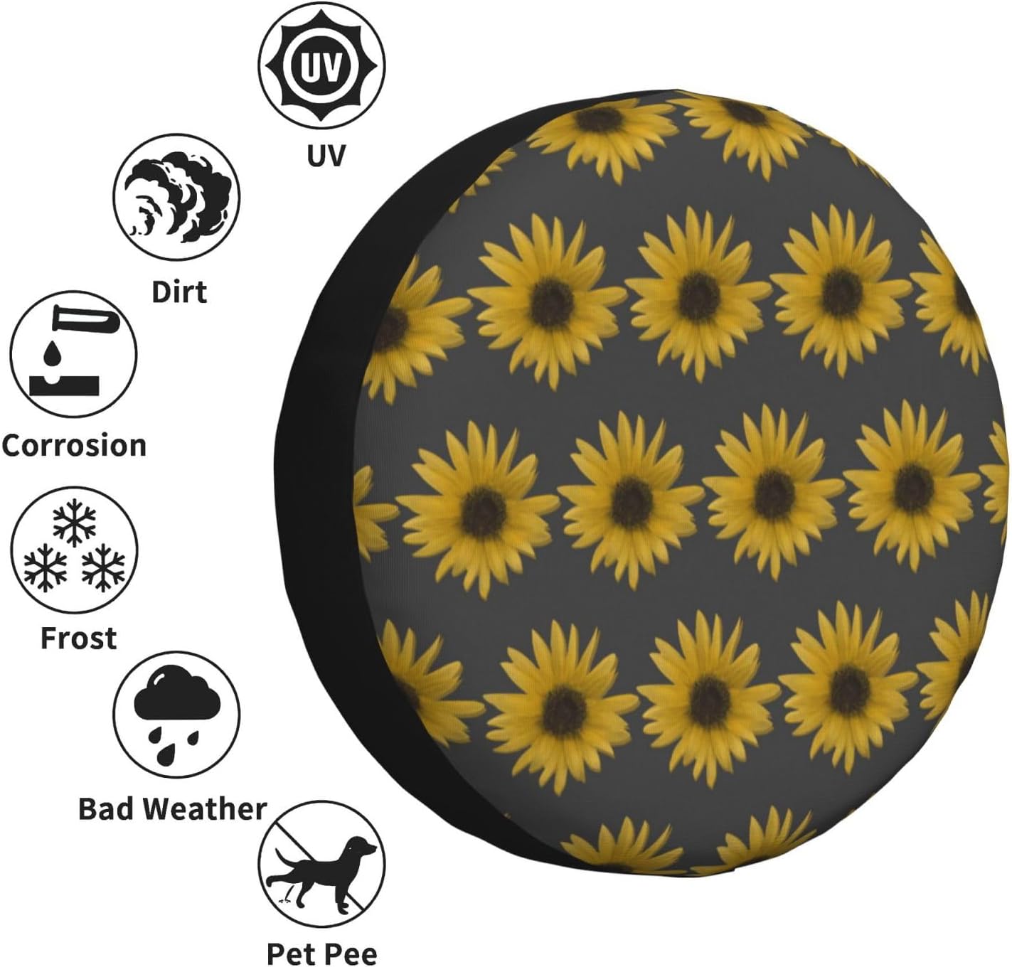 Realistic Sunflowers Yellow Spare Tire Cover for RV Truck Jeep SUV Trailer, Waterproof Universal Wheel Cover 17 inch