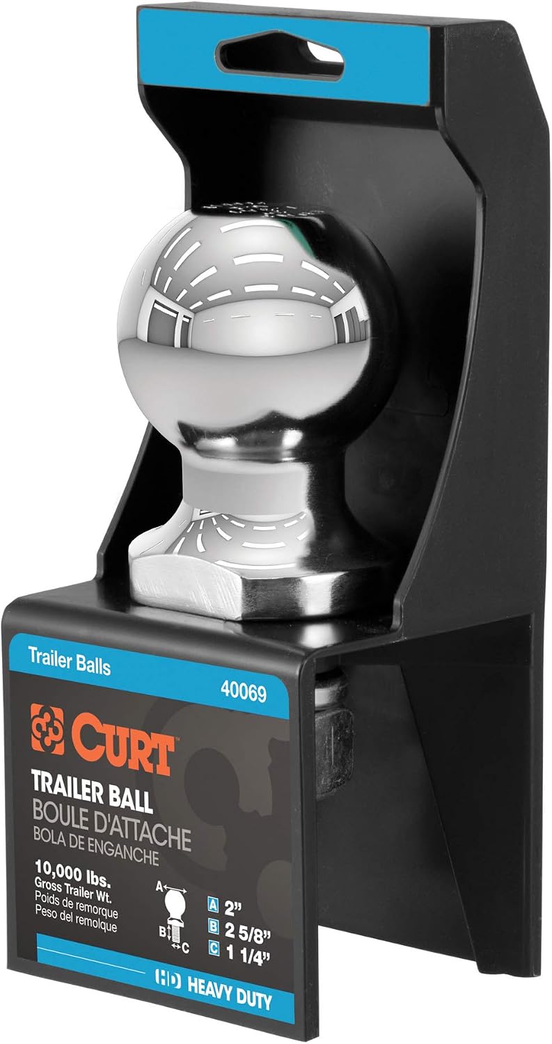 CURT 40069 Chrome Trailer Hitch Ball, 10,000 lbs, 2-Inch Diameter, 1-1/4 x 2-5/8-Inch Shank (Pack of 4)