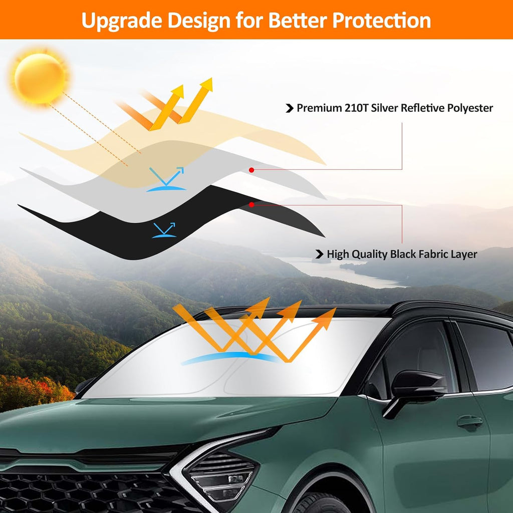 D-Lumina Windshield Sun Shade for 2017-2022 Kia Sportage, Foldable Front Sun Visor Protector Blocks UV Rays, Window Sunshade Sun Visor Interior Accessory Pack & Unpack Easily, Silver & Black
