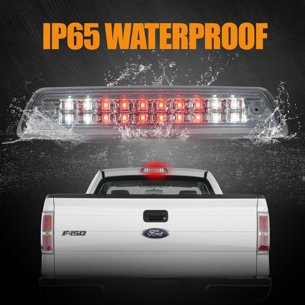 Third 3rd Brake Light LED High Mount Stop Light for 2009-2014 Ford F150, 10-14 Lincoln Mark LT, Rear Center Cab Roof Tail Cargo Lamp, NOT FIT SVT Raptor&Models with Hill Descent Control (Chrome)