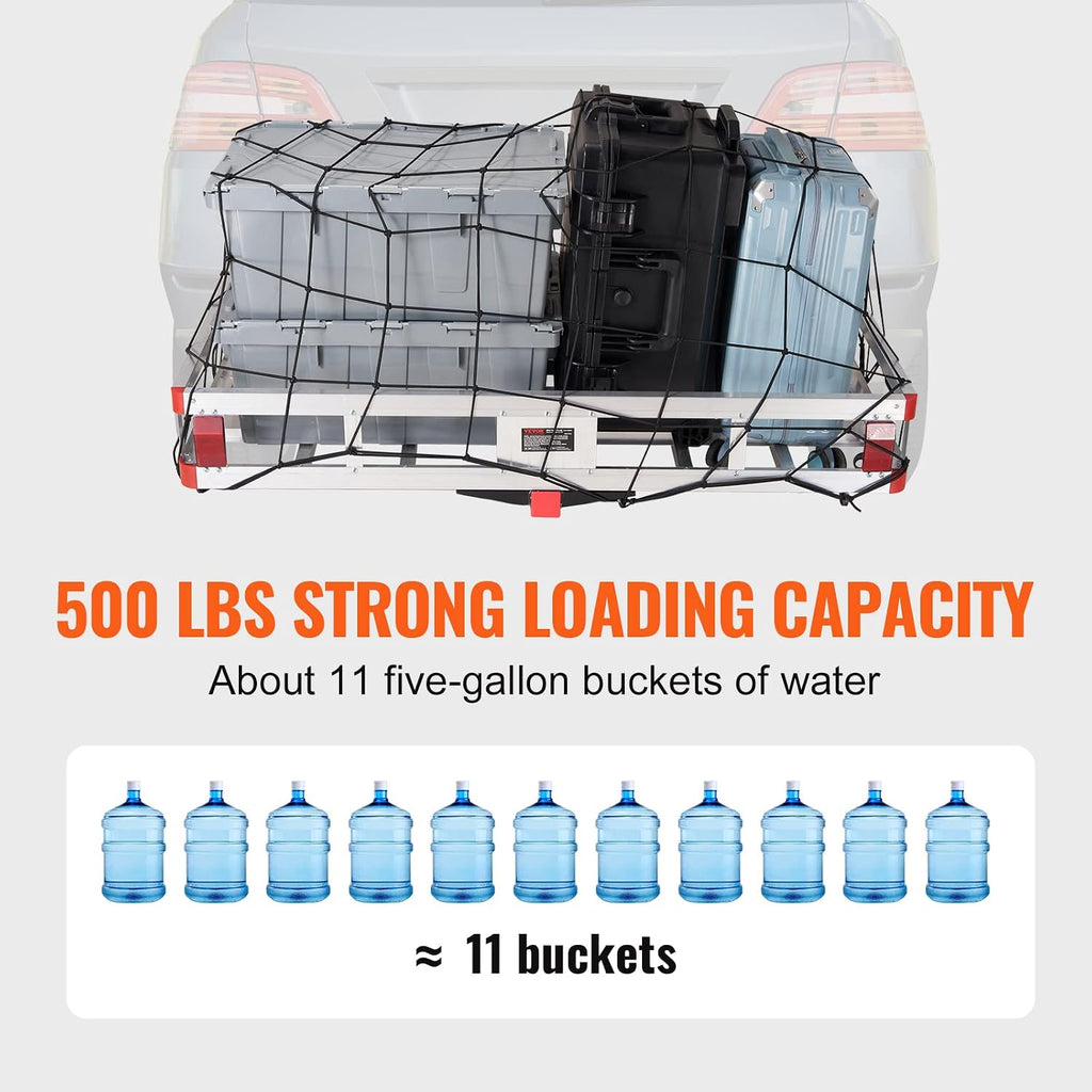 VEVOR 49.4 x 22.4 x 7.1 in Hitch Cargo Carrier, 500lb Capacity Trailer Hitch Mount Aluminum Cargo Basket, Luggage Carrier Rack Fits 2" Hitch Receiver for SUV Truck Pickup Camping