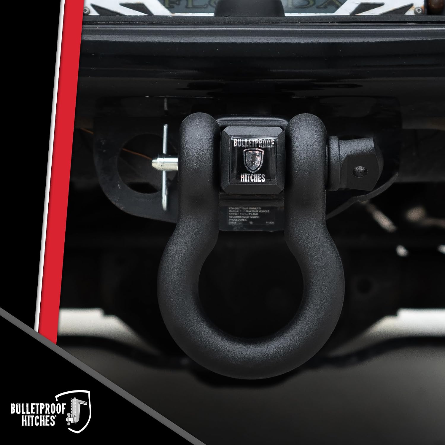 BulletProof Hitches - 2.5" Shackle Hitch Receiver with 36,000 lb. Rating and D-Ring/Clevis - Tow Hitch Shackle for 2.5" Receivers - Extreme Duty, Solid Steel, Black Powder Coat