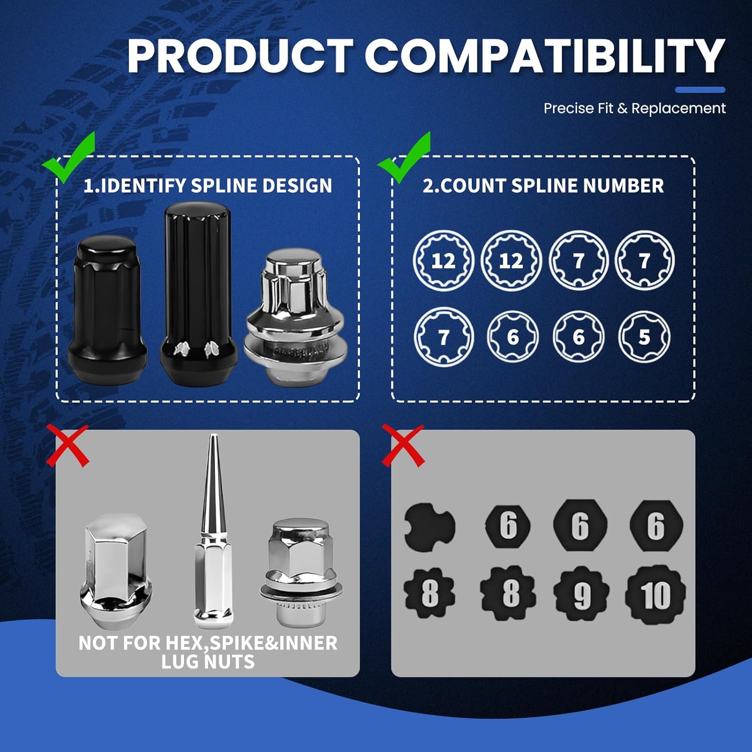 8PCS Spline Lug Nut Socket Set, CR-MO Universal Wheel Lock Removal Tool & Master Key Kit for Automotive Locking Lug Nuts, 5/6/7/12 Spline
