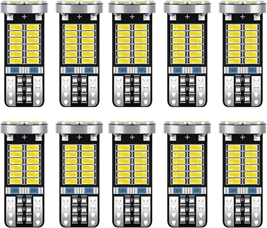 10PCS 194 LED Light Bulb, T10 168 W5W 2825 LED Reading Bulb with 24-SMD 3014 Chipsets, Bright 6000K Car License Plate Lamp Bulbs for Car Interior Dome/Courtesy/Trunk Light (White)