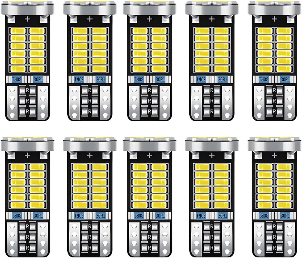 10PCS 194 LED Light Bulb, T10 168 W5W 2825 LED Reading Bulb with 24-SMD 3014 Chipsets, Bright 6000K Car License Plate Lamp Bulbs for Car Interior Dome/Courtesy/Trunk Light (White)