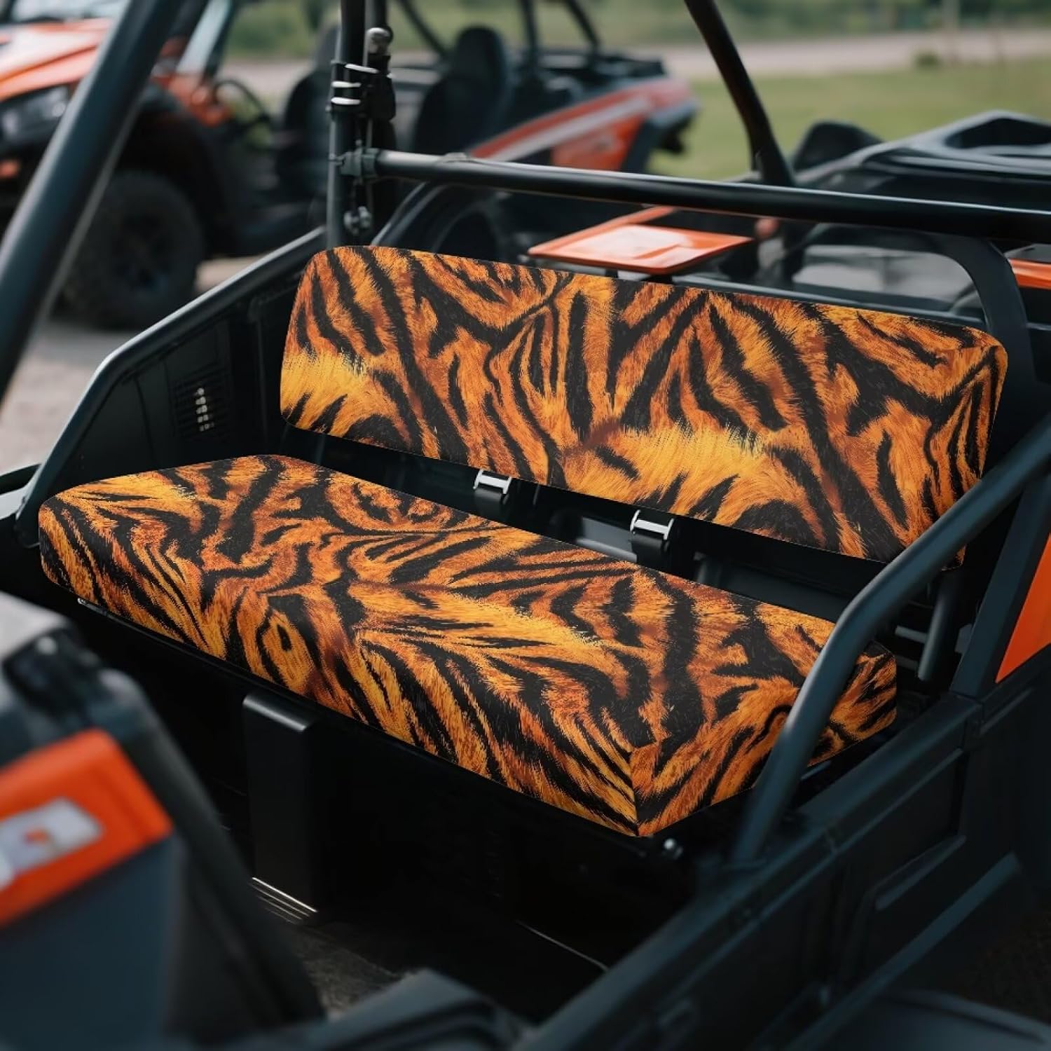 Tiger Printed UTV Front Bench Seat Cover Anti-Scratch 2Pcs Mule Bench Seat Covers All-Weather Protection Mule Accessory Parts, Orange