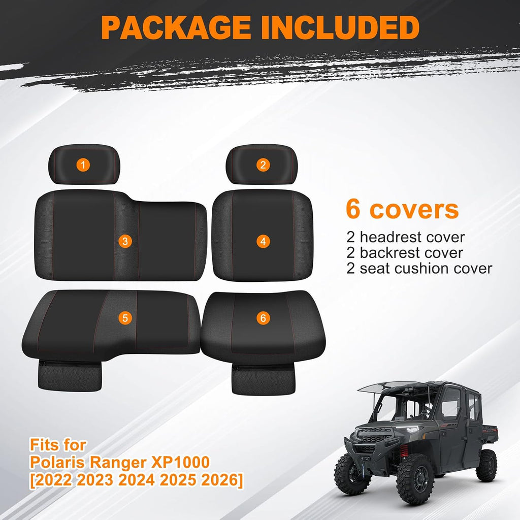 BORDAN Waterproof UTV Seat Cover with Wingback for 2022-2026 Polaris Ranger XP 1000, Heavy Duty 1680D Oxford Seat Covers for 60/40 Split Bench Seat Cover Set Pet Proof UTV Accessories (6PCS)