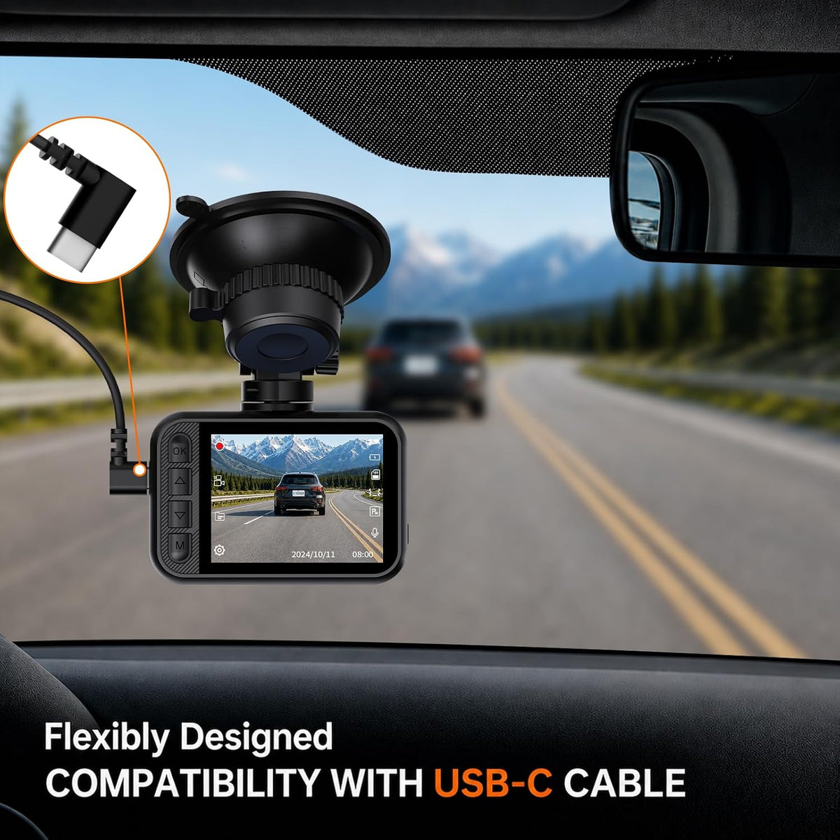 dash cam front and rear for cars, 2.5k+1080p on a desk or shelf