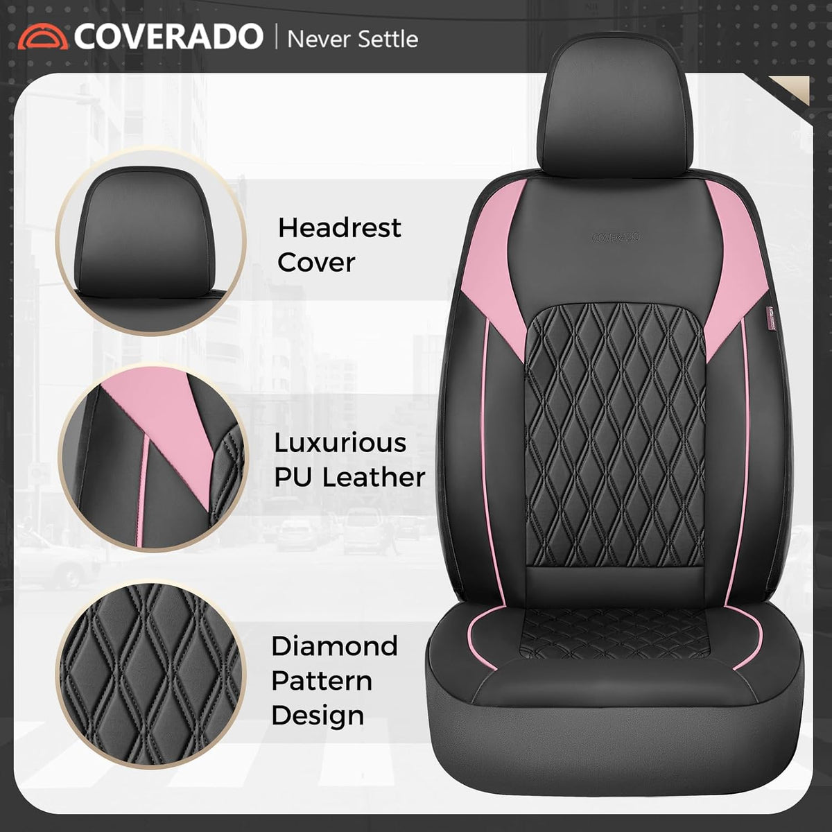 coverado leather seat covers, waterproof car seat covers showing dimensions