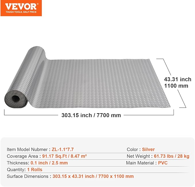 VEVOR Garage Floor Mat, 25.5 x 3.6 FT PVC Garage Flooring Roll, 2.5mm Thickness - Image 7