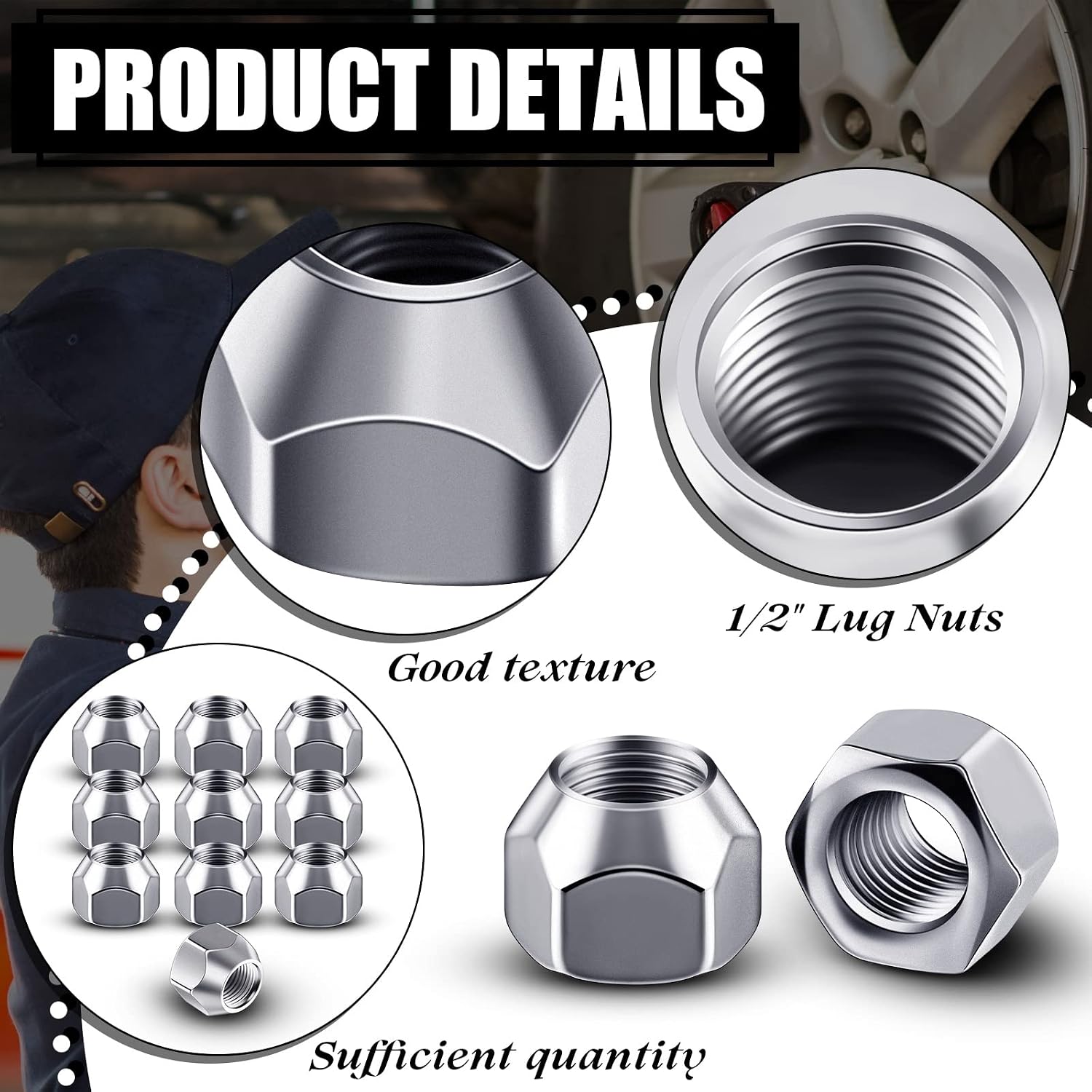 Frienda 1/2-20 Inch Trailer Lug Nuts 509 Tire Wheel Lugs Tire Acorn Silver Open End Finish Nuts for Trailers Wheel(10 Pieces)
