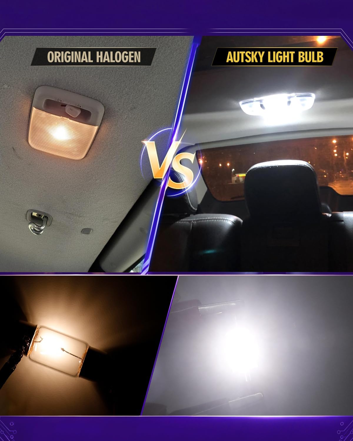 578 LED Bulb Super Bright 6500K White 212-2 569 6411 6418 6451 211-2 LED Bulb Interior Car Light 2525 Ceramic Chipset for Map Door License Plate Dome Light Bulb 41mm 42mm(Pack of 4)