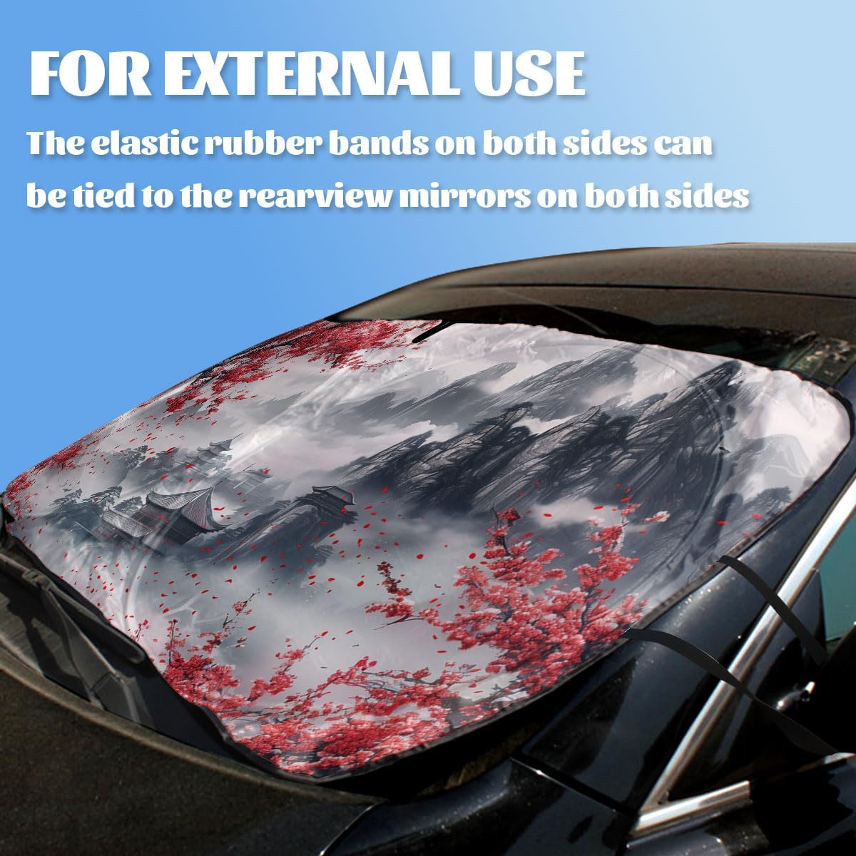 Cherry Blossom Car Windshield Sunshades Japanese Mount Fuji Heatshield Front Window Car Sun Shade Windshield Blocks UV Rays Sun Visor Protector for Car Sedan Truck SUV Accessories 59" L x 31.5" W