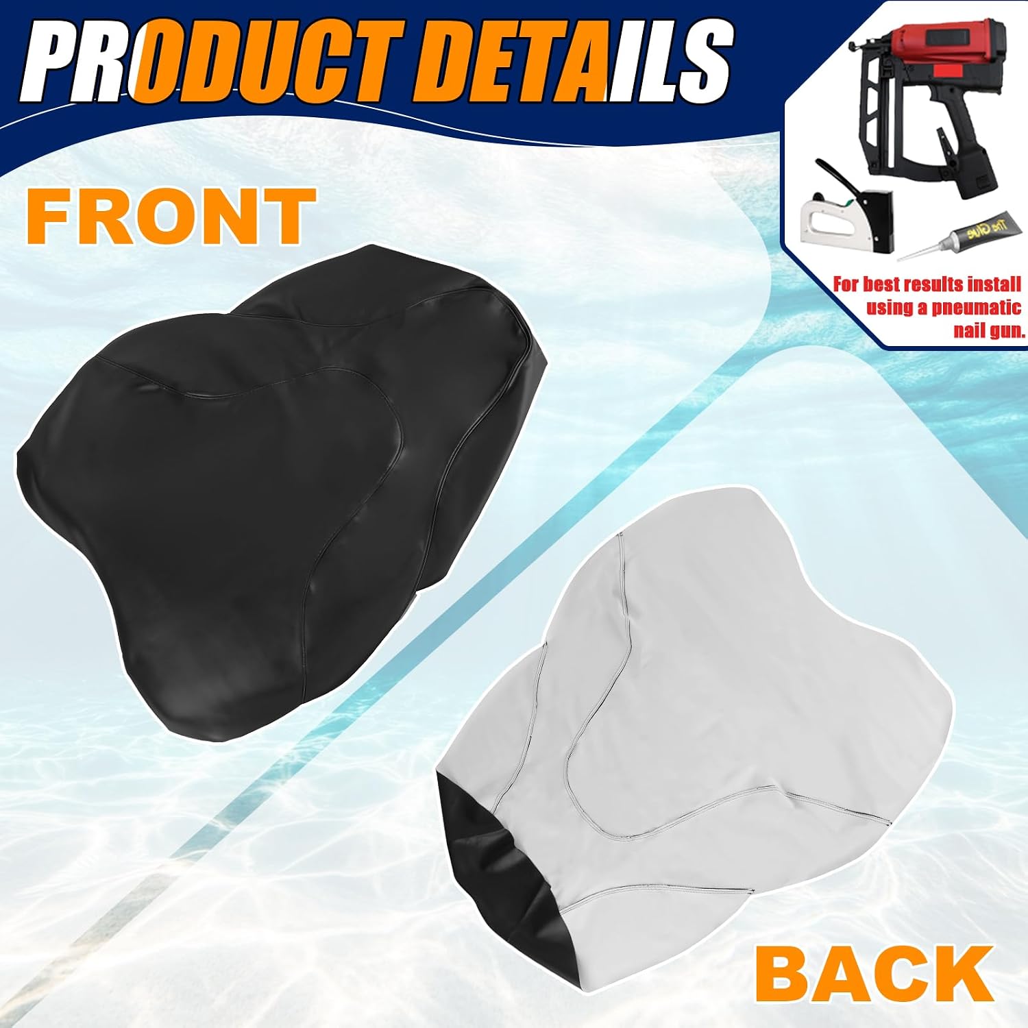 Seat Cover Replacement for 1996-2001 Seadoo GS/GSI/GSX LTD/RFI | 3-Layer Custom Fit Faux Leather: Waterproof, Filter Inner, Tough Base. Staple Install (Basic Setup Accessories Kit Included)