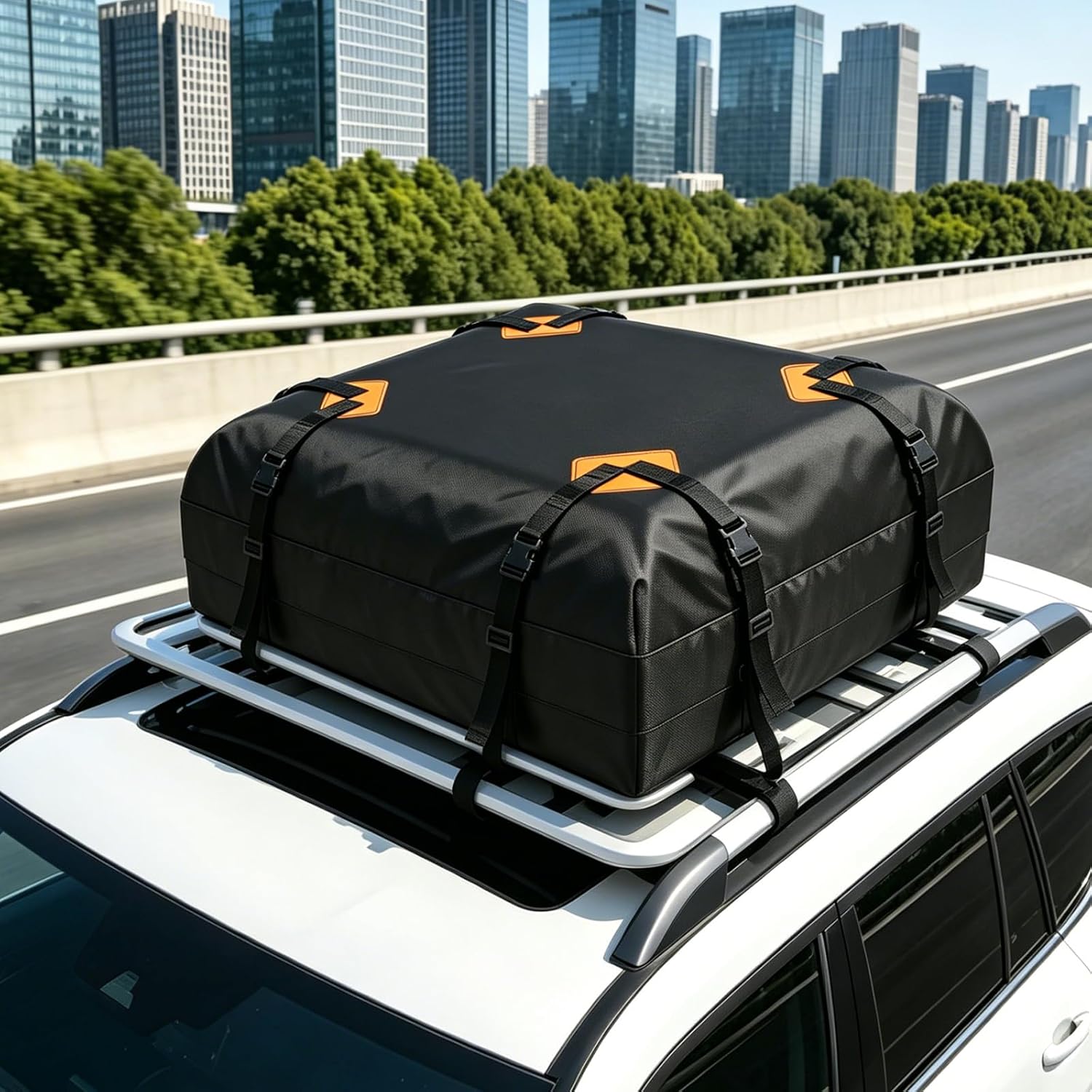 Rooftop Cargo Carrier, 20 Cubic Feet Waterproof Roof Cargo Bag, Car Top Carrier Fits Vehicles with or Without Roof Rack, Heavy Duty Soft Shell Roof Bag with Anti-Slip Mat, 6 Door Hooks & Storage Bag