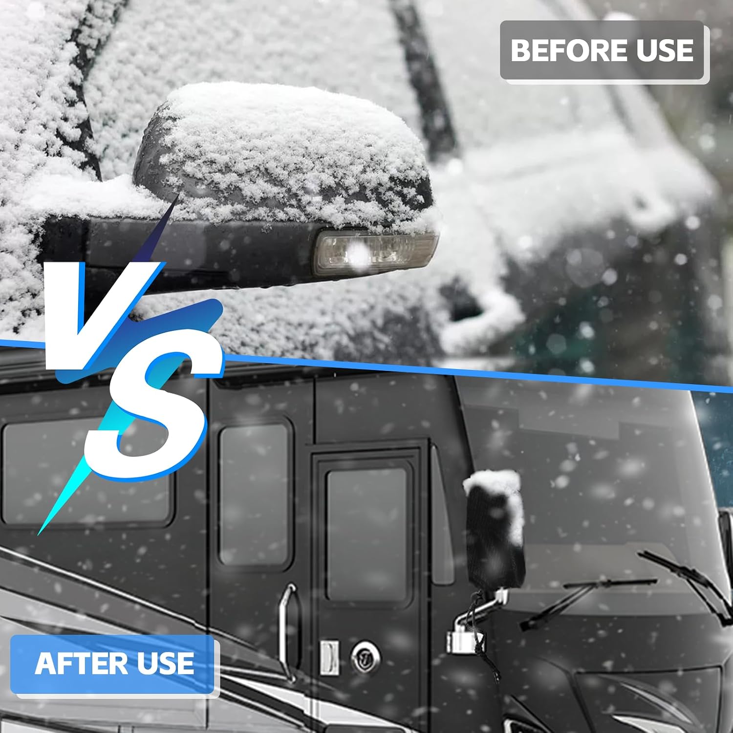 Winter-Proof Insulated RV Mirror Covers for Class A Motorhomes - Waterproof Sun Frost Protection-Black