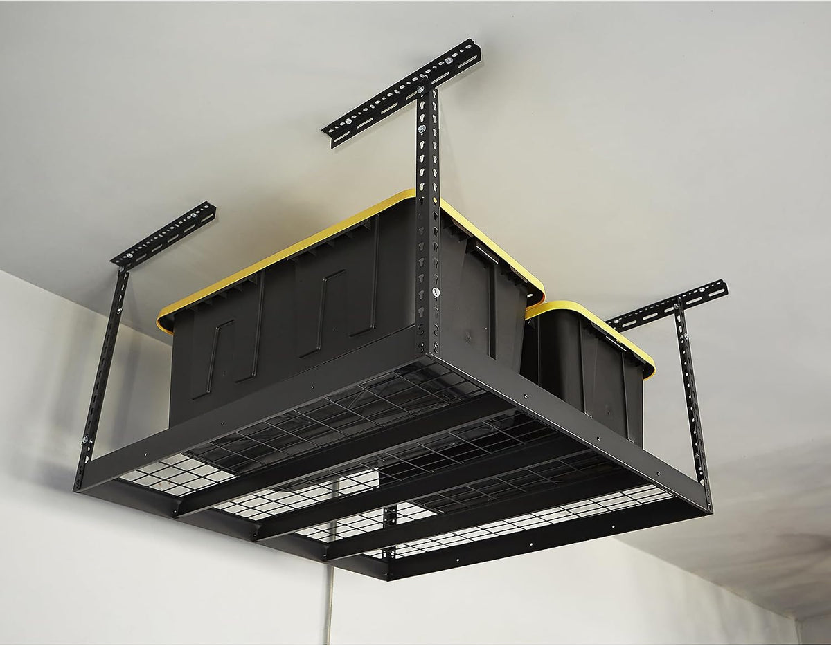 klutch overhead garage storage rack, adjustable height, 350-lb. on a desk or shelf