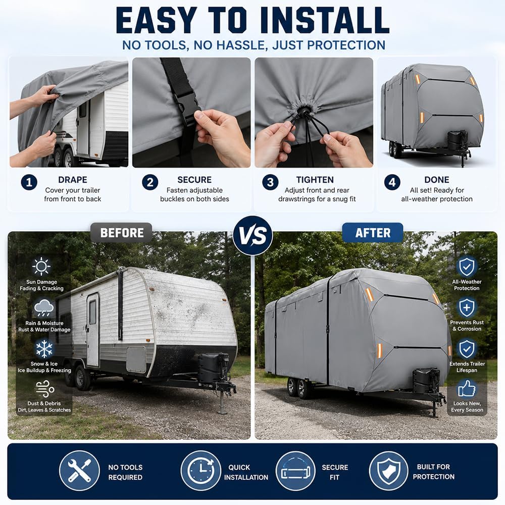 Custom Fit Travel Trailer Cover for Grand Design Reflection 296RDTS 2024-Present, Heavy Duty 420D Waterproof RV Cover, Windproof All Weather Camper Storage Cover