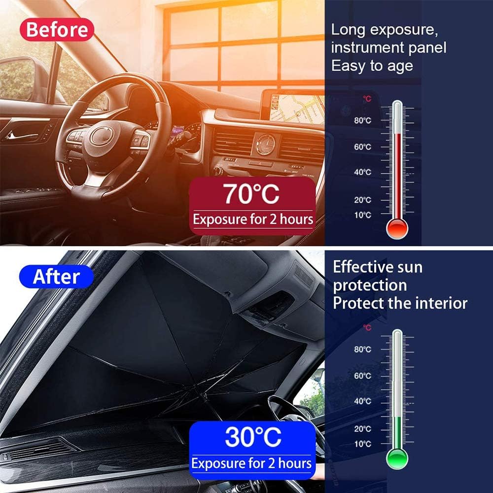 [2026 Upgraded] Sedan SUV Car Sun Shade for Windshield UV Rays and Heat Sun Visor Protector,Foldable Windshield Sun Shade Umbrella,Keep Car Cool,Easy to Use/Store,57''x 31''