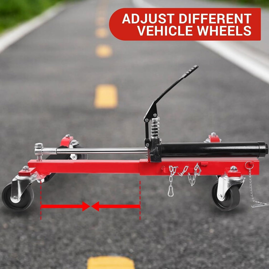 Hydraulic Wheel Dolly Set of 2, 3000 LBS Capacity Car Dolly with Hydraulic Tire Jack, 1500 LBS Per Dolly, 360° Swivel Casters for Vehicle Positioning and Auto Repair for Truck RV Trailer, Red
