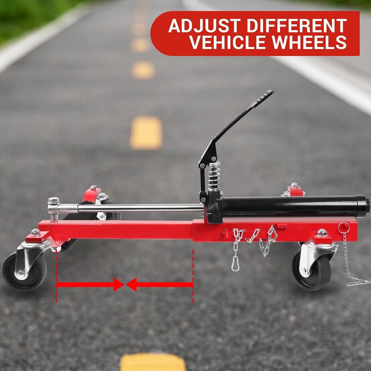 Hydraulic Wheel Dolly Set of 2, 3000 LBS Capacity Car Dolly with Hydraulic Tire Jack, 1500 LBS Per Dolly, 360° Swivel Casters for Vehicle Positioning and Auto Repair for Truck RV Trailer, Red