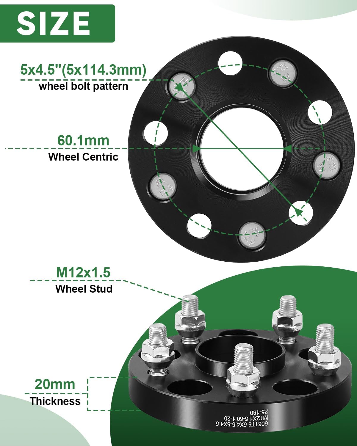 20mm 5x4.5 Hub Centric Wheel Spacers 60.1 Hub Bore with 12x1.5 Studs, 5x114.3 Forged Wheel spacers Set of 4 for Toyota Camry Highlander Avalon Tacoma, Lexus ES300 ES330 ES350 ES300h