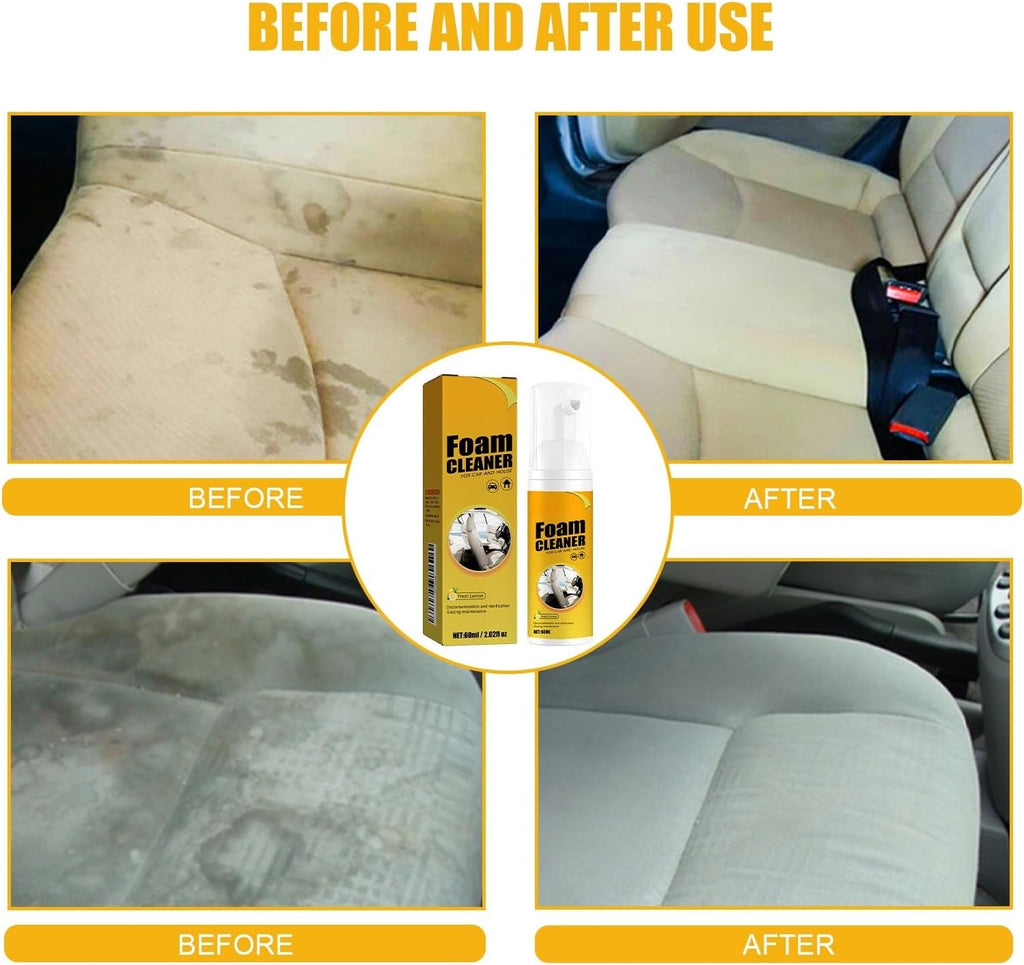 Multi-Purpose Foam Cleaner for Car and Home, Car Steering Wheel Foam Cleaner,100ml, Fresh Lemon Scent, with Cleaning Accessories, 2-Pack