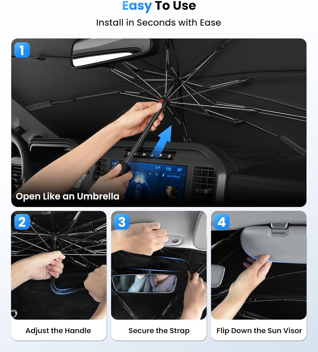 Zanch Windshield Sun Shade Umbrella: 1:1 Custom Fit for Ram 1500 2011-2026 [99% UV Protection, Up to 75℉ Cooler] Reflective Heat Shield, Built to Last, No Scratches, Foldable Front Sunshade Umbrella